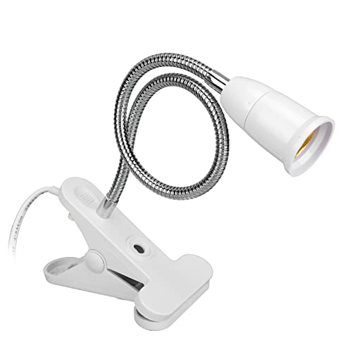 Luqeeg Clip Desk Lamp Socket, 360° Flexible Wire Neck Clip, E27 Flexible Light Socket Reading Light Stand Clamp Lamp Fixture 5.9ft Cable with On/Off Switch for Plants Grow Study Work Salon(US Plug)