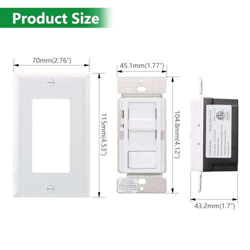 Wengart Dimmer Switch BAK-008,120VAC 150W Dimmable LED/CFL Lights,Halogen and Incandescent Bulbs 600W Max,UL Listed,White
