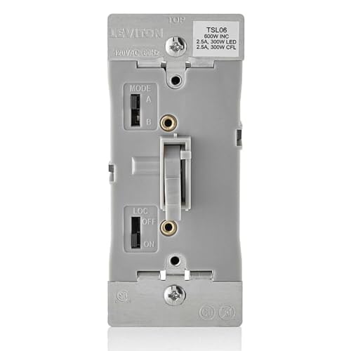 Leviton Toggle Slide Dimmer Switch for Dimmable LED, Halogen and Incandescent Bulbs, TSL06-1LG, Gray - color: Gray