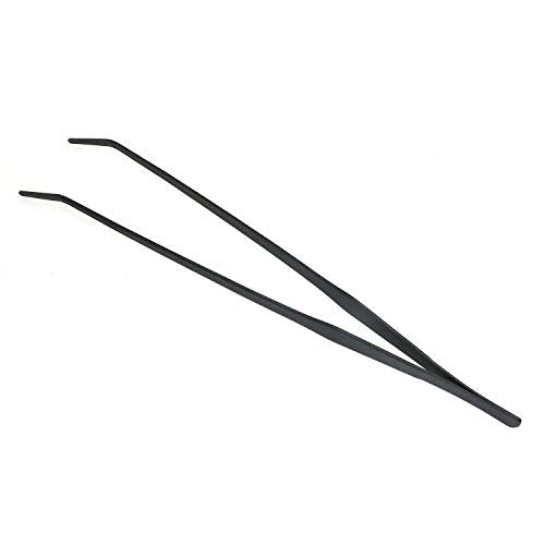 RLECS 15 inch Aquarium Tweezers Non-Slip Stainless Steel Curved Tweezer with Carbonation Protection Coating Fish Tank Cleaner Aquarium Accessories, Black