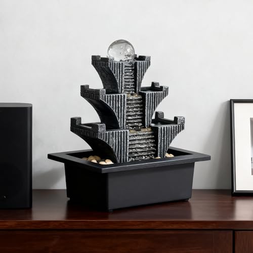 Tabletop Waterfalls Mountain with Pagoda Stepped & Spining Orb, Indoor Soothing Zen Fountain s for Home Office Relaxation - color: Style 4