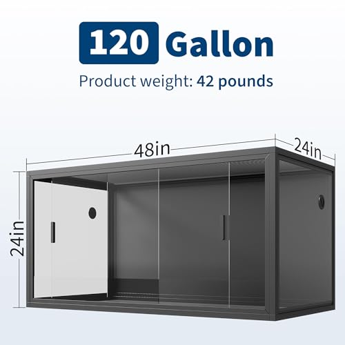 120 Gallon Reptile Terrarium, 4x2x2 ft Front Opening Tank with Sliding Glass Doors & Screen Top, Stackable Enclosure for Bearded Dragons, Snakes, Lizards, Black Color Design