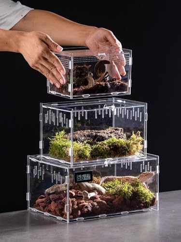 Mini Reptile Terrariums Tank, Tarantula Enclosure, Chameleon cage, Amphibians Habitat Cages for Small Reptiles, Geckos, Snakes, Lizards, Turtles, Serpents -Acrylic(11.8 * 7.8 * 5.9 inchs) - color: 33#2