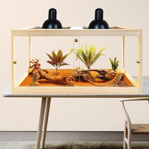 PROLEE Retile Tank,Bearded Dragon Tank,Lizard Tank with Metal Mesh Roof Door, Acrylic Panel Snake Tank with Lock Design,Oak,60Gallons - color: Oak, size: 60 Gallons
