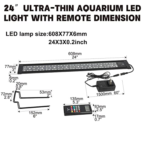 WaterRebirth Wireless Remote Full Spectrum Aquarium LED Light Strip - Ultra-Thin Design with Timer & RGB Modes for Fish Tank Plants (24-30”) - size: 24-30 inches