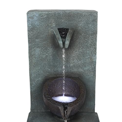 Alpine Corporation TZL388 32" 3 Tier Jar Fountain with LED Lights, Elegant Outdoor Water Feature for Garden, Patio, Backyard, Home Décor, Ceramic Water Fountain & Landscape Decorations, Gray - style: 32"H - Gray 3-Tier Jar Fountain w/ LEDs