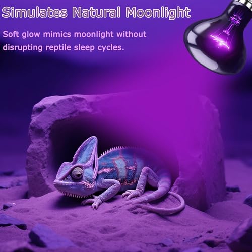 75W Reptile Night Light Bulb, UVA Heat Lamp – Simulated Natural Moonlight Purple Basking Bulb for Bearded Dragon, Lizard, Snake, Turtle, Chameleon, Amphibians, Aquarium & Terrarium Use - color: Purple Moonlight, size: 75W-3.15″