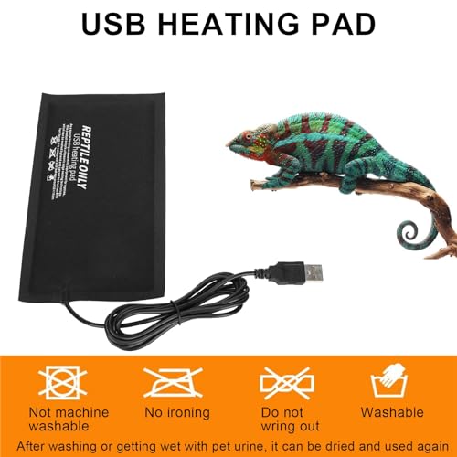 Medium Reptile Heating Pad USB Powered 45℃ Constant Temperature Mat Water Safe Flame Retardant 7 Layer Safety Design for Reptile Snake Leopard Gecko Turtle (L) - size: L