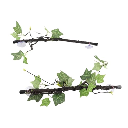 2Pcs Reptile Corner Branches, Terrarium Plant Decoration Flexible Imitation Bendable Jungle Climbing Vine with Suction Cups for Amphibian Lizard Snake Climbing