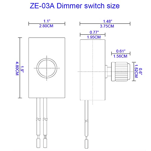 Zing Ear ZE-03A Inline Rotary Dimmer Switch for Table Lamp, Incandescent Lights 300W MAX Knob Switch Replacement Kit (Black) - size: Plastic shell