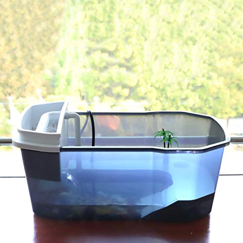 PINVNBY Plastic Turtle Tank Reptile Habitat Pet Terrariums Turtles Tank Aquarium Terrapin Topper Basking with Platform Plants,Durable,Safe, Non-Toxic(Black) - color: Black