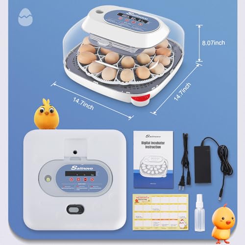 Sailnovo 24 Eggs Incubator for Chicken Eggs with 4 Modes, 360° View Incubator with Automatic Egg Turning and Temperature Control Humidity Display, Digital Incubator for Chicken Quail Duck(Sky Blue)