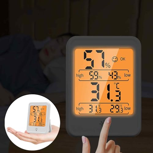 Digital Thermometer Hygrometer Meter, Indoor Room Thermometer Hygrometer Max/Min Record Mini Humidity Monitor with Backlight Magnetic for Baby Rooms, Bedrooms, Home, Office, and Wine Cellars(White)