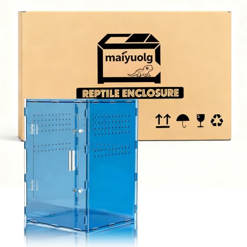 8x8x12 Acrylic Reptile Tank – Cyberpunk Blue Reptile Enclosure Terrarium Inspired by New Caledonia Rainforest – Color Habitat for Geckos & Small Reptiles - color: Blue