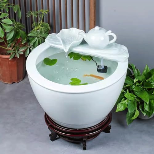 Small Fish Tank White Ceramic Fish Tank Water Tank Balcony Landscaping Water Circulation Office Living Room Ancient Fish Farming Large Tank Fish Tank Kit(Large) - size: Large