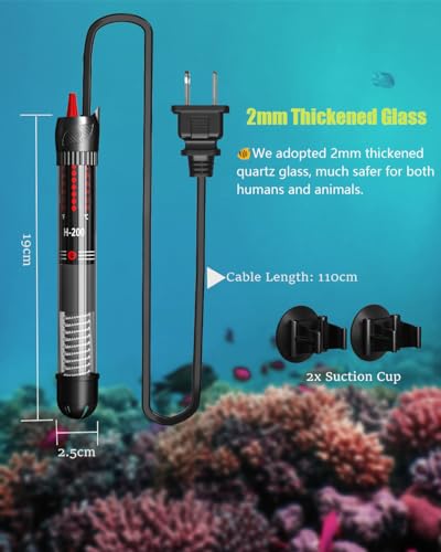 KINGYEENUO 50W Aquarium Heater, Submersible Temperature Adjustable Aquarium Heater, for 10-20 Gallons Tank, Betta Turtle/Fish Tank Heater, Built-in Thermostat Control, with Extra Sucker Cup