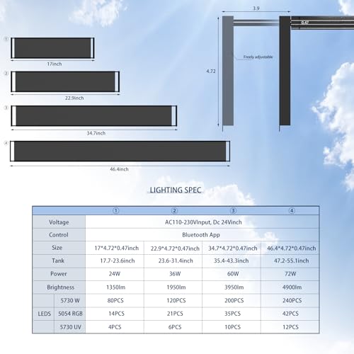 FZONE Aquarium Light for Plants, 72W LED Fish Tank Light for 47–55 ", Full Spectrum with APP Control, Timer & Sunrise/Sunset (Light 120) - size: Light120 | For 47.2-55.1 inch tank