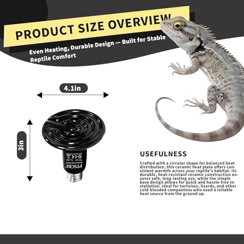 50W Reptile Heat Lamp(2 Packs)-Ceramic Heat Emitter for Reptiles Amphibian Pet Brooders Chicken Incubation, and Terrariums Turtle Lizard Bearded Dragon Snake E26 - size: 50 Watts