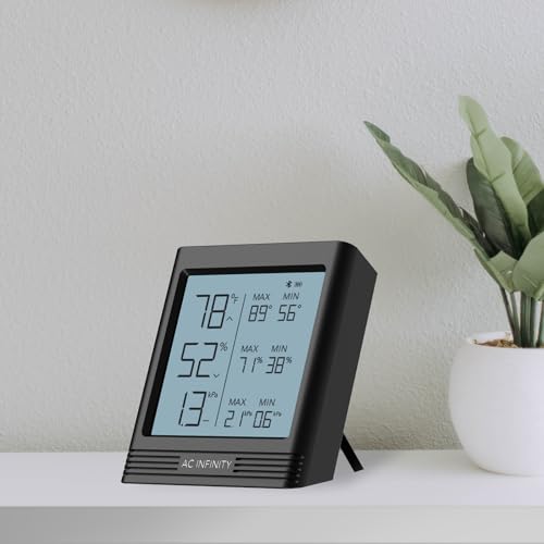 AC Infinity Temperature Humidity VPD Smart Hygrometer B1 with LCD Display & Bluetooth App Monitor, Climate Gauge Thermometer Sensor Probe for Basements, Guitar Rooms, Grow Tents, Greenhouses - style: Ranged Sensor
