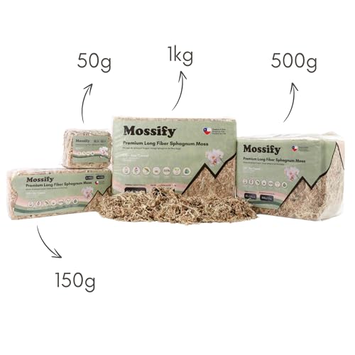Mossify Premium Sphagnum Moss for Plants 1kg, 2.2 lbs - Long Fiber Moss for Plants Indoor, Orchids, Terrariums, Gardening, Reptiles – Moisture Plant Moss for Propagation, Soil & Habitat Bedding - size: 1kg (2.2 lbs)