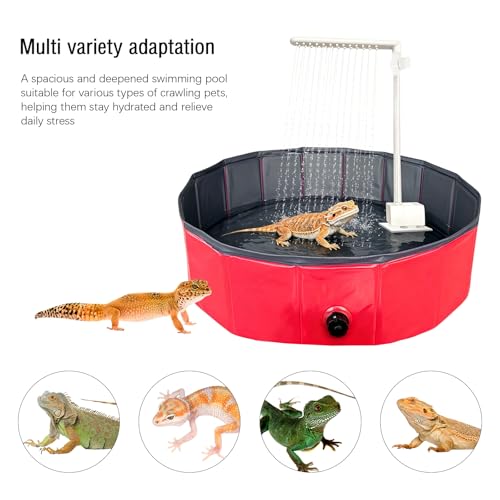 Large Electric Bearded Dragon Pool,Bearded Dragon Fountain & Bathing Accessories,Bearded Dragon Pool,Electric Bathtub for Bearded Dragons,Bearded Dragon Accessories,Versatile for Reptile(Red)
