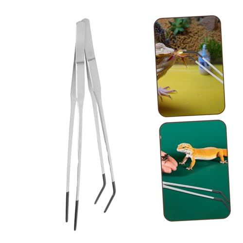 Veemoon 2Pcs Heavy Duty Stainless Steel Reptile Feeding Tweezers with Gentle Rubber Tips Curved Tongs for Safe and Easy Feeding of Snakes Lizards Other Reptiles Portable
