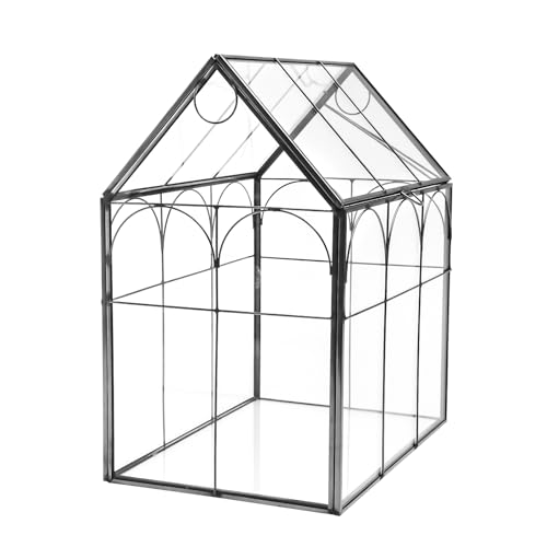 HighFree Geometric Plant Terrarium with Lid, House Succulent Terrarium Kit for Display, Air Plants, Succulents, Home Tabletop Miniature Terrarium, Not Airtight or Waterproof (Black) - color: Black