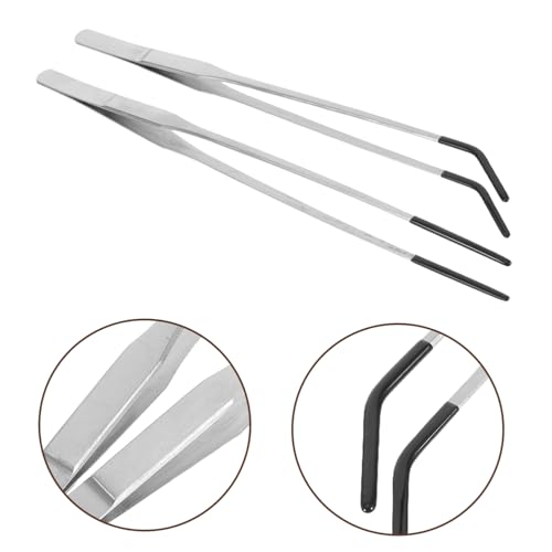 Uonlytech 2pcs Stainless Steel Feeding Tongs with Curved Rubber Tips for Safe Reptile Feeding Long Tweezers for Snakes Geckos and Terrarium Supplies