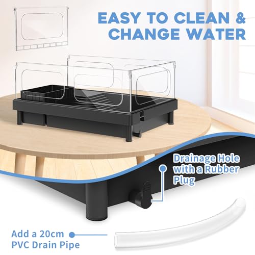 MoonOrange Small Turtle Tank Kit, Acrylic Turtle Tank Starter Kit with Basking Platform, Bottom Drainage, Multi-Function Areas for Turtles, Crabs, Crayfish, Small Reptiles (Black Kit) - color: Black (Kit)