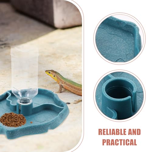 HEMOTON Automatic Reptile Water Feeder and Food Dish Lake Blue with Water Reservoir for Leopard Gecko, Tortoise, Lizard Tank Accessories