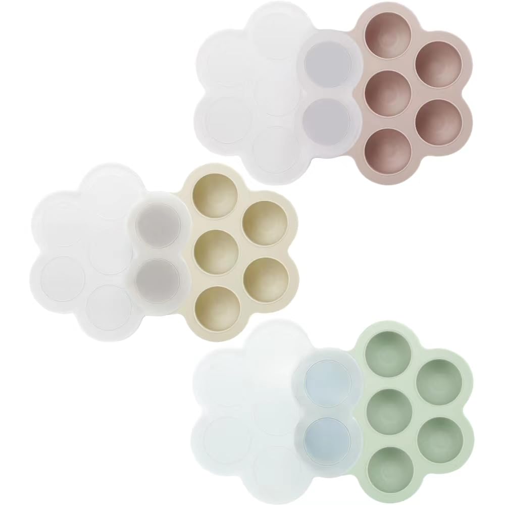 PandaEar 3 Pack Baby Food Freezer Tray with Lids, Silicone Baby Food Storage Container for Homemade Baby Food, Purees, Breastmilk (Blue/Green/Carnation)