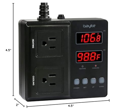 Temperature Controller 1650W 15A BTC211 Dual Digital Outlet Thermostat Plug, Pre-Wired, 2 Stage Heating and Cooling Mode, 110V - 240V, Fermentation BBQ Reptile Aquarium