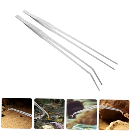 LIOOBO 2pc Reptile Feeding Tongs Stainless Steel Tweezers Long Handle for Terrarium Aquarium