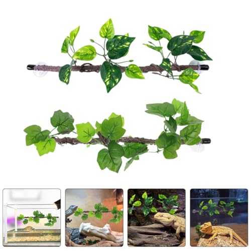 Kisangel 2pcs Artificial Jungle Climbing Vines for Reptiles with Suction Cups, Flexible Plastic Branches with Green Leaves, Complex Climbing Structures for Terrarium and Reptile Tank