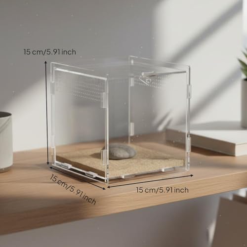 Transparent Reptile Enclosure Through Quality Clear Reptile Habitat Secure Latch Clear Acrylic Terrarium for Arachnid Enthusiasts, 15-15-15 - style: 15-15-15