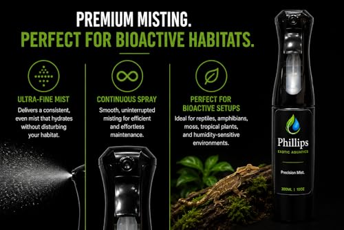 Continuous Mist Spray Bottle for Bioactive Terrariums, Reptile Enclosures & Vivariums – Ultra Fine Mist for Moss & Tropical Plants – 300 mL