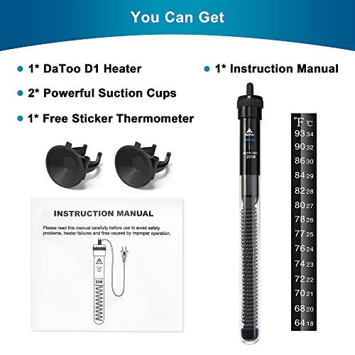 DaToo Aquarium Heater Adjustable 200W Submersible Fish Tank Heater with Electronic Chip Thermostat Suitable for Marine Saltwater and Freshwater - size: 200Watt