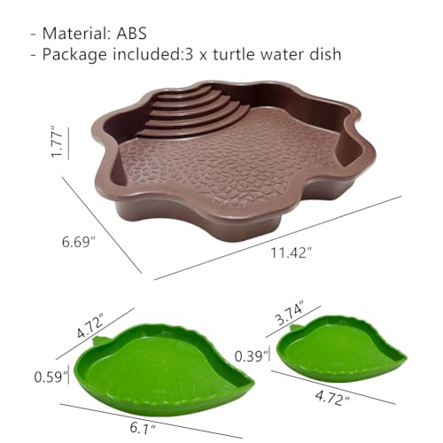 La La Pet®Set of 3 Tortoise Water Dish with Ramp Tortoise Food Dish Water Bowl Reptile Bathing Pool Feeding Dish Aquarium Ornament for Gecko/Snake/Bearded Dragon/Lizard