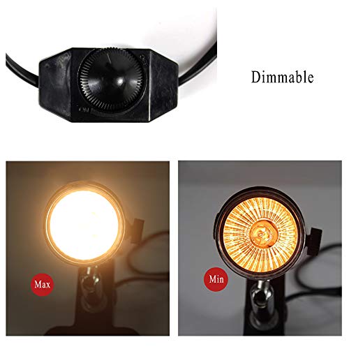 Clamp Lamp Light with 15ft Dimmer Plug-in Cord Adjustable Habitat Lighting Mini Spotlight with Black Heat Lamps Holder Stand for Reading Warehouse Food Truck Portable for Pets Reptiles NO Drilling