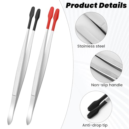 Amabro 2 PCS PVC Coated Flat Tipped Tweezers, Non Marring Flat Tip Tweezers Stainless Steel Pincettes Non-Slip Forceps for Stamps Coins Crafts Beads Jewelry Making Tweezer Tools