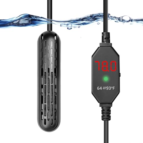 YukiHalu Aquarium Heater 25/50/100/150W with Protective Cover, Mini Fish Tank Heater with External Controller, Temperature Adjustable, Digital Display, Used for 5/10/20/30 Gallons (50W-10Gallon) - size: 50W-10Gallon