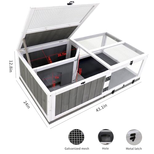 43" Large Tortoise House Habitat Wooden Tortoise Habitat Cage with Removable Waterproof Tray Indoor/Outdoor Reptile Terrarium Small Reptiles Feeding Box fot Snakes, Lizards, Turtle, Chameleons