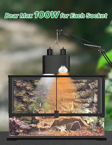 11 Inch Dual Dome Reptile Light Fixture, Combo Heat Lamp and UVB Bulb Holder with 2 Independent Switches, ETL Certified E26 Ceramic Basking Lamp for Terrariums, Bearded Dragons and Turtles - size: 11inch