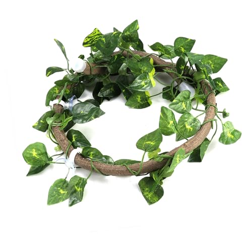 Premium Jungle Reptile Folding Branch Decoration for Chameleon, Turtle, Amphibian, Arboreum 3-D, Flexible Vine, 6.89 Feet Screw, PU+Eco-friendly Plastic (Rattan + Leaves - size: Rattan + foglie di ravanello verde