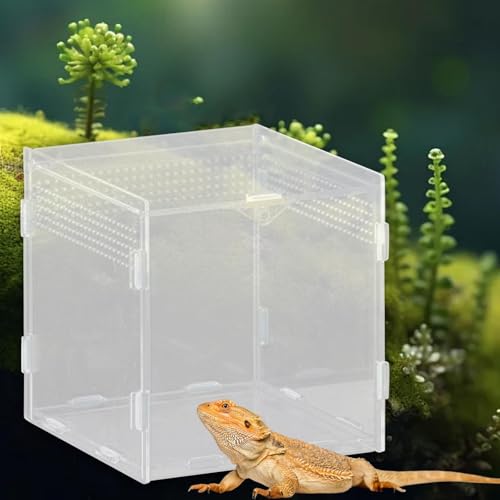Reptile Breeding Box Terrarium Habitat Tank Transparent Acrylic Enclosure with Ventilation Holes for Snakes Frogs Turtles Geckos Small Animals- 15x15x15cm