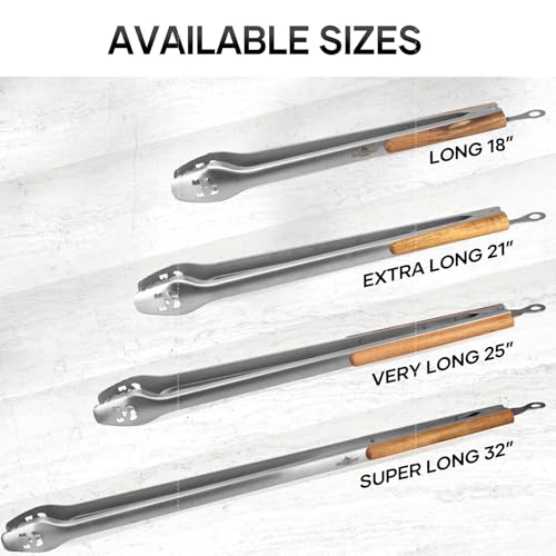 XUDAKAIXIN 18-Inch Long Stainless Steel BBQ Tongs with Extended Luxurious Acacia Handle – Durable and Easy-to-Clean Grilling Tool for Cooking, Kitchen Use, and Outdoor Barbecues - color: 18-inch