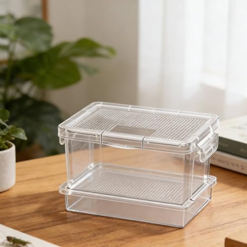 Mealworm Breeding Kit with Sifting Tray, Ventilated Insect Breeder Box, Multi-Layer Mealworm Container with Waste Collection Tray & Secure Locks for Reptile Owners, Crickets, Roaches & Feeder Insects