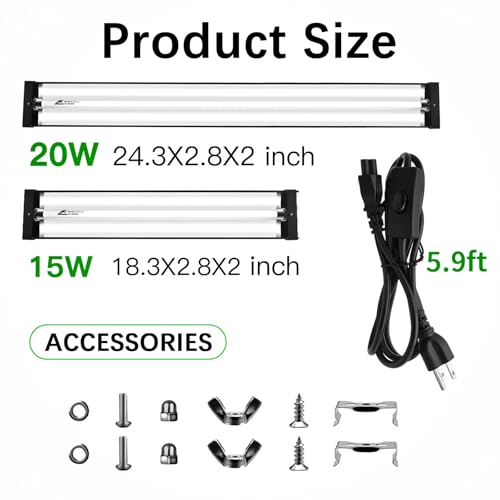 T8 UVB Reptile Light Fixture HO UVB Bulb Lighting Combo Kit, 10.0 UVB Light for Reptiles Terrarium Hood UVA UVB Desert Lamp for Bearded Dragon Turtle Tank (T8 20W 24Inch) - size: 24Inch