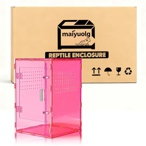 8x8x12 Terrarium Acrylic Reptile Enclosure – Cyberpunk Pink Reptile Tank with Tropical Rainforest-Inspired Design for Crested Geckos & Small Pets - color: Pink