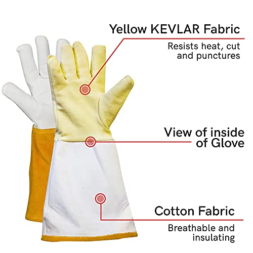 Suse's Kinder Animal Handling Gloves Leather Padding Dog,Cat Scratch,Bird Falcon Gloves Grabbing Reptile Squirrel Snake Bite - color: Yellow/White, size: Large (Pack of 2)